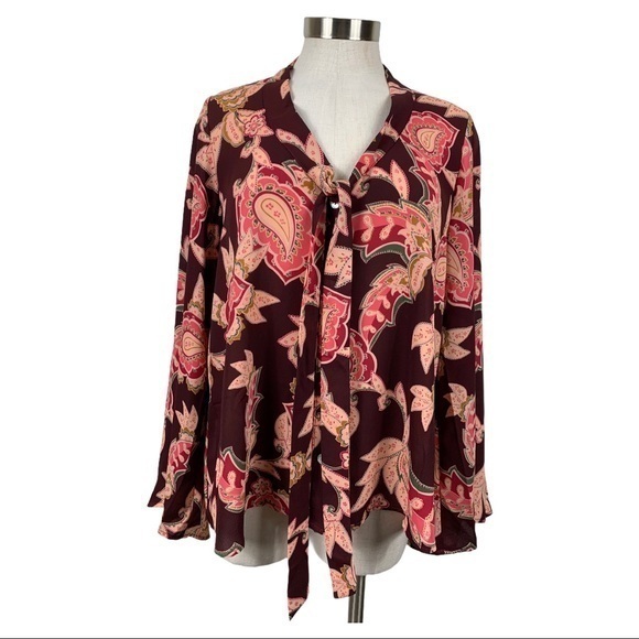 Show Me Your‎ Mumu Brynn Tie Neck Top Small - Picture 1 of 8